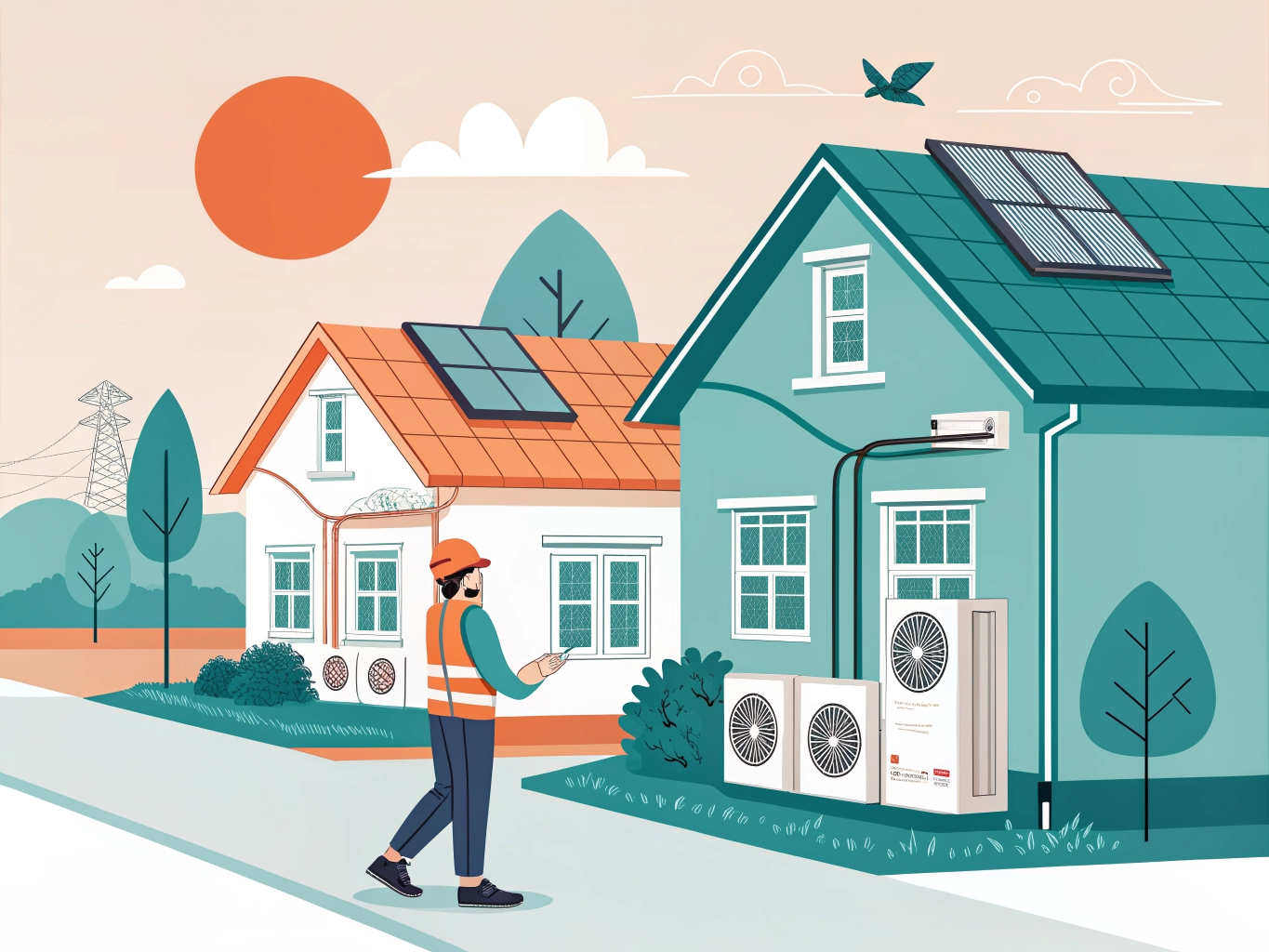 Heat pump installation bottleneck: UK homes with outdoor heat pump units and solar panels